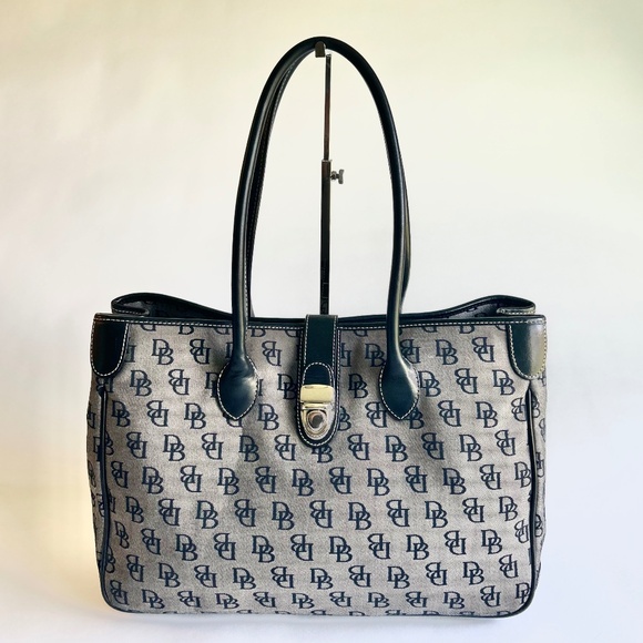 Dooney & Bourke Grey Black Canvas Leather Tote Shoulder Bag - Picture 1 of 14